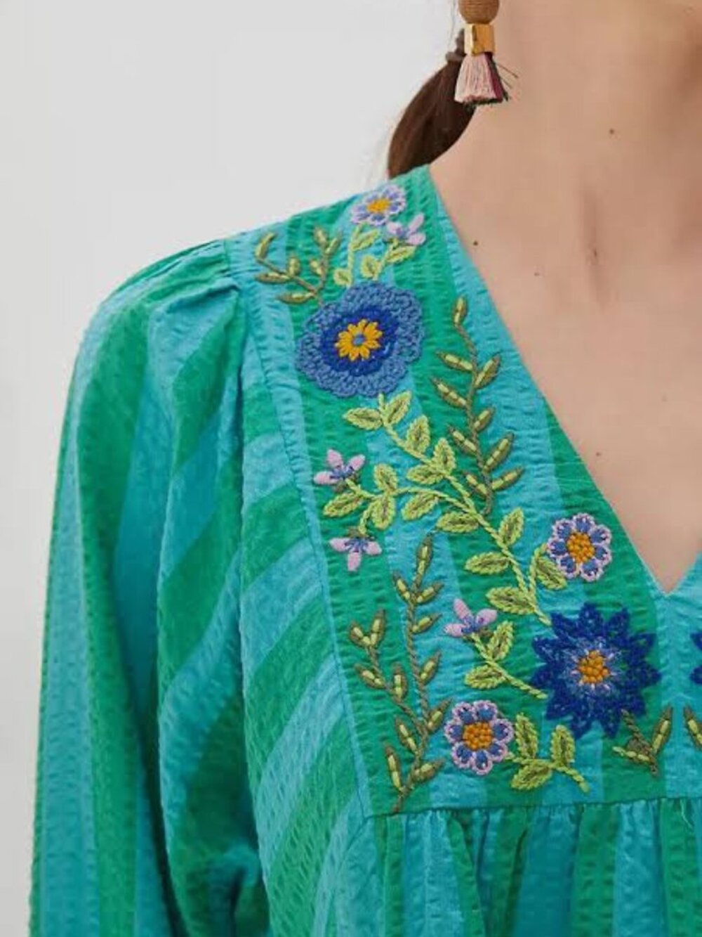 Anthropologie Embroidered Seersucker Tunic Dress - M - Picture 2 of 11
